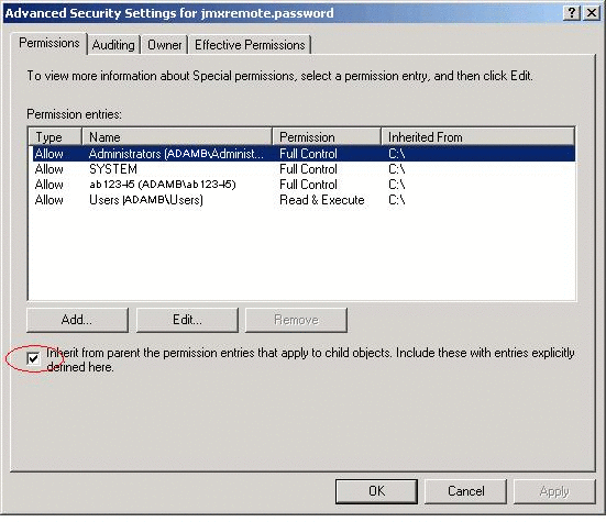 Blocking inheritance of file permissions from parent objects.